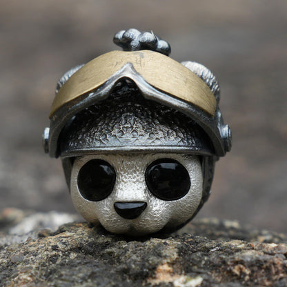 Armored Adventure Panda Pendant | 925 Silver & Brass Jewelry | Movable Sunglasses Design | Whimsical Guardian Amulet for Adventure Lovers