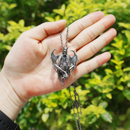 Gothic pendant with ghost crystal in oxidized 925 silver totem design gift for her statement necklace birthday