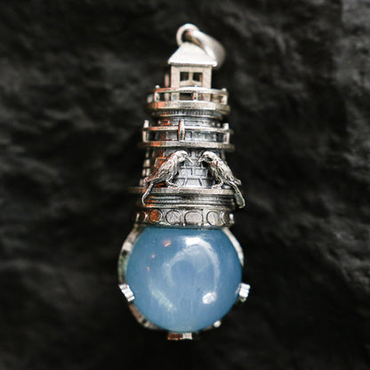 Lighthouse Aquamarine Pendant | 925 Sterling Silver Nautical Talisman | Handmade Pendant of Protection, Safe Return & Hope Gift for Ocean Lovers