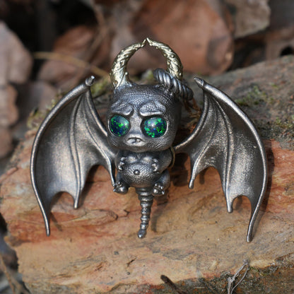 925 Silver Bat Pendant with Opal | Handmade Gothic Necklace | Fantasy Jewelry Gift for Halloween & Dark Art Lovers