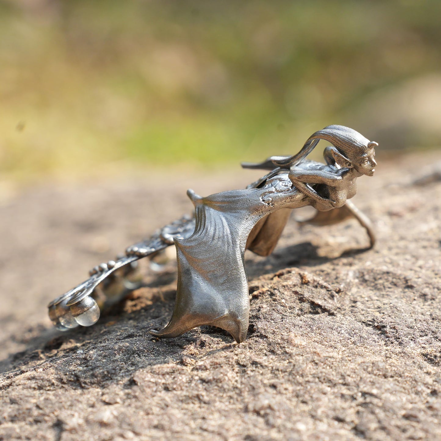 Mystical Winged Enchantress Pendant | 925 Sterling Silver Fantasy Necklace with Ghost Stone | Handcrafted Mythical Jewelry Gift for Collectors