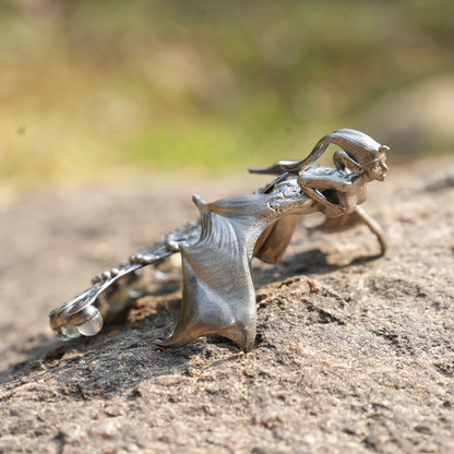 Mystical Winged Enchantress Pendant | 925 Sterling Silver Fantasy Necklace with Ghost Stone | Handcrafted Mythical Jewelry Gift for Collectors