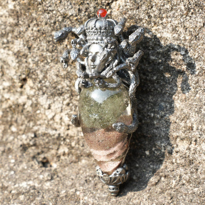 Medusa’s Gaze Pendant | 925 Sterling Silver & Phantom Quartz Necklace | Handcrafted Mythical Jewelry Gift for Fantasy & Art Lovers