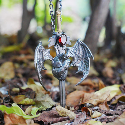 Guardian Heartblade Necklace in 925 Sterling Silver | Garnet Heart Pendant Symbolizing Vitality & Courage | Handmade Gothic Jewelry Gift