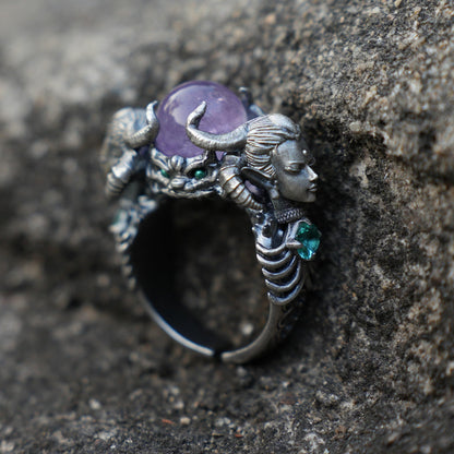 Amethyst & Aquamarine Ring in 925 Sterling Silver | Handmade Fantasy Jewelry | Artisan Gift for Collectors