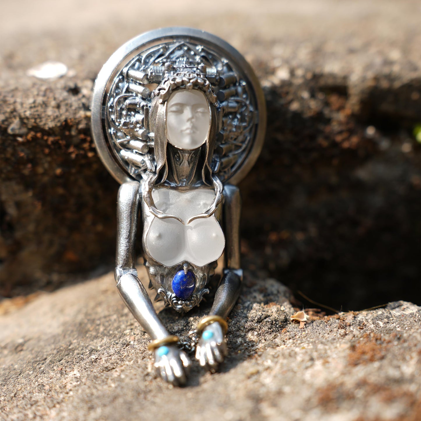 Cyber-Gothic Goddess Pendant | 925 Sterling Silver Necklace with Crystal or Amethyst | Feminist Power & Dark Fantasy Jewelry | Handmade Statement Gift