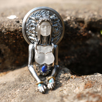 Cyber-Gothic Goddess Pendant | 925 Sterling Silver Necklace with Crystal or Amethyst | Feminist Power & Dark Fantasy Jewelry | Handmade Statement Gift