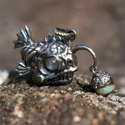 Anglerfish Pendant | 925 Sterling Silver & Labradorite Necklace | Handmade Ocean-Inspired Jewelry Gift for Sea Lovers & Collectors