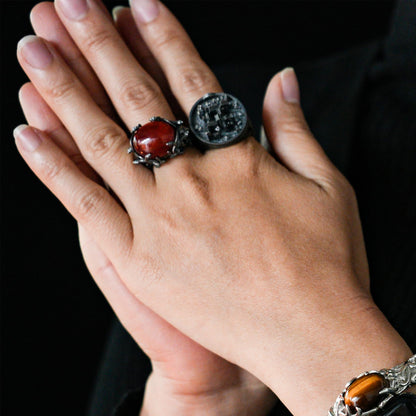925 Silver Medusa Ring with Red Agate | Handmade Gothic Baroque Jewelry | Fantasy Statement Ring for Dark Aesthetics