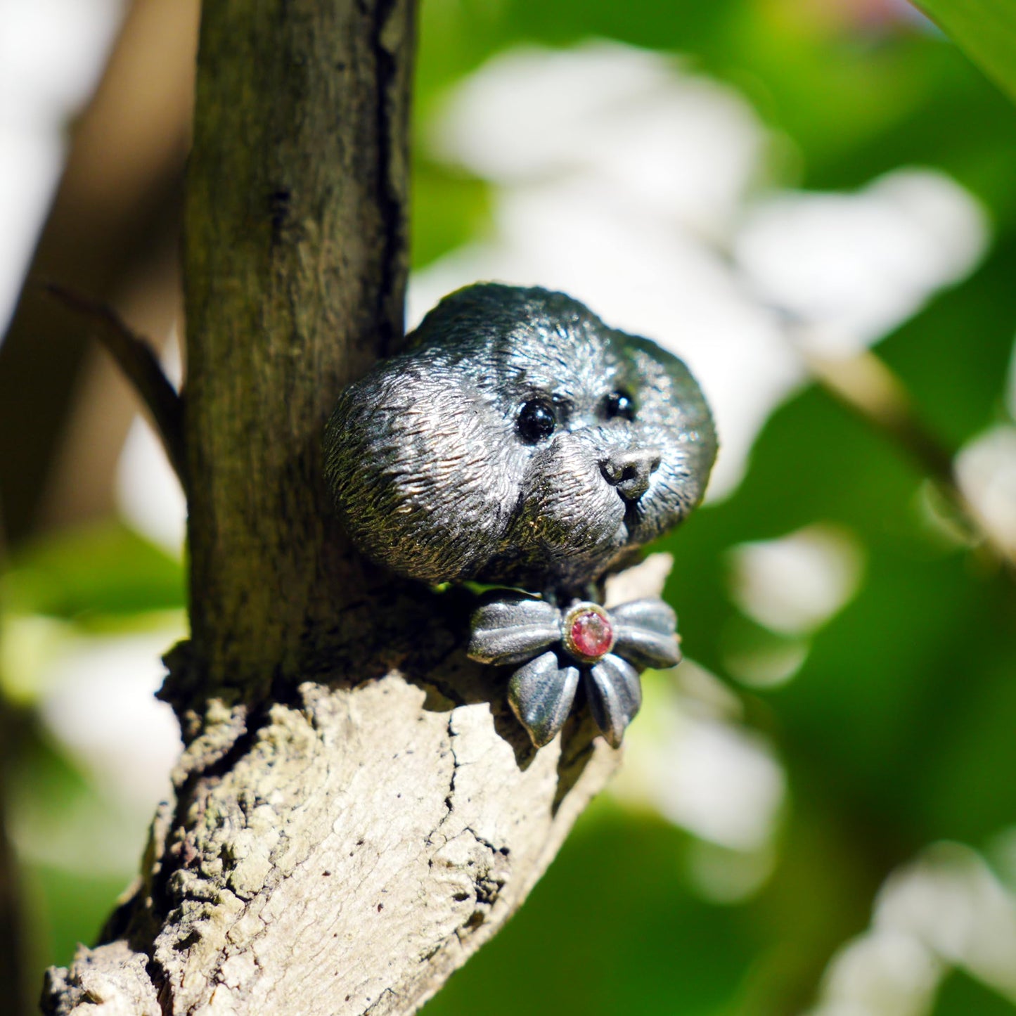 925 Sterling Silver Dog Pendant with Black Onyx & Red Zircon | Handmade Guardian Amulet Necklace | Fantasy Dreamkeeper Jewelry Gift