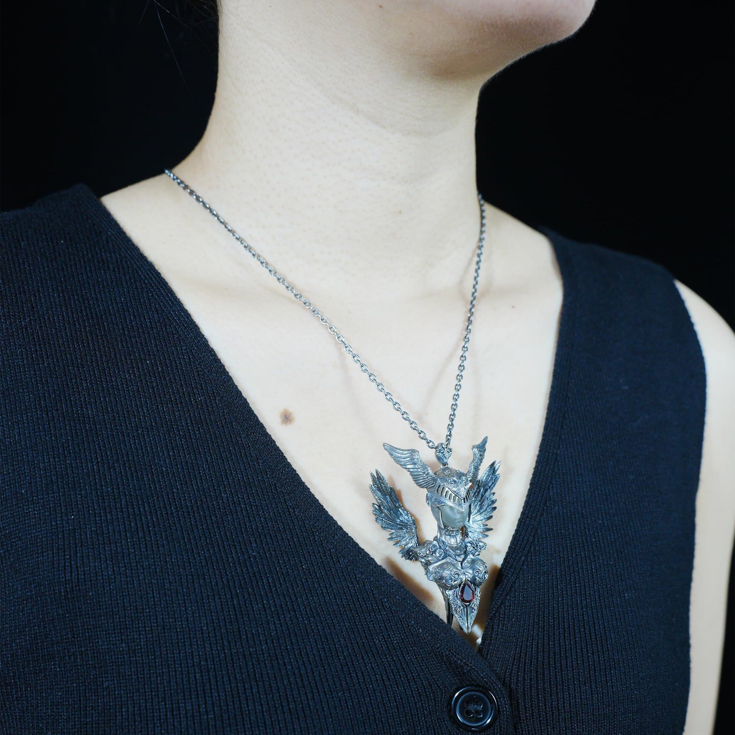 Valkyrie Pendant | 925 Sterling Silver & Garnet | Norse Mythology Amulet | Handmade Viking Necklace