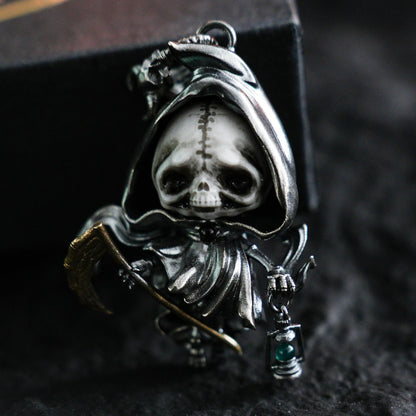 Grim Reaper Pendant | Handmade 925 Silver Skeleton Amulet | Gothic Death Charm | Fantasy Art Jewelry for Dark Aesthetics