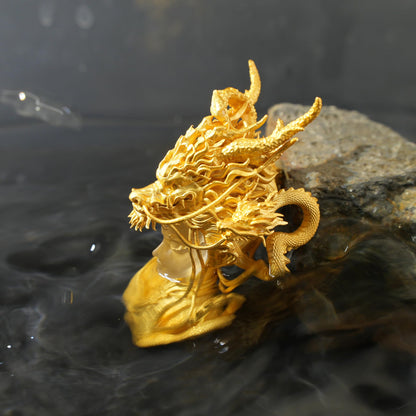 Golden Dragon Lady Pendant | 925 Sterling Silver with 24K Gold Plating & White Crystal | Symbol of Dragon Spirit, Strength & Soul Protection | Handmade Fantasy Jewelry