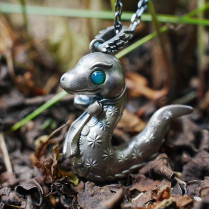 925 Sterling Silver Snake Pendant with Green Chalcedony | Handcrafted Fantasy Totem Amulet | Emotional Guardian Jewelry Gift