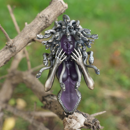 Amethyst Snake Pendant in 925 Silver | Handmade Gothic Sculpture Necklace | Mystical Art Jewelry Gift for Her