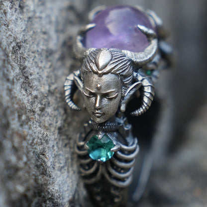 Amethyst & Aquamarine Ring in 925 Sterling Silver | Handmade Fantasy Jewelry | Artisan Gift for Collectors