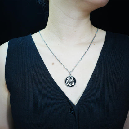 Wildlife Zebra Totem Necklace | 925 Sterling Silver Handcrafted Relief Medallion | Black-White Minimal Unisex Pendant | Double-Sided Design