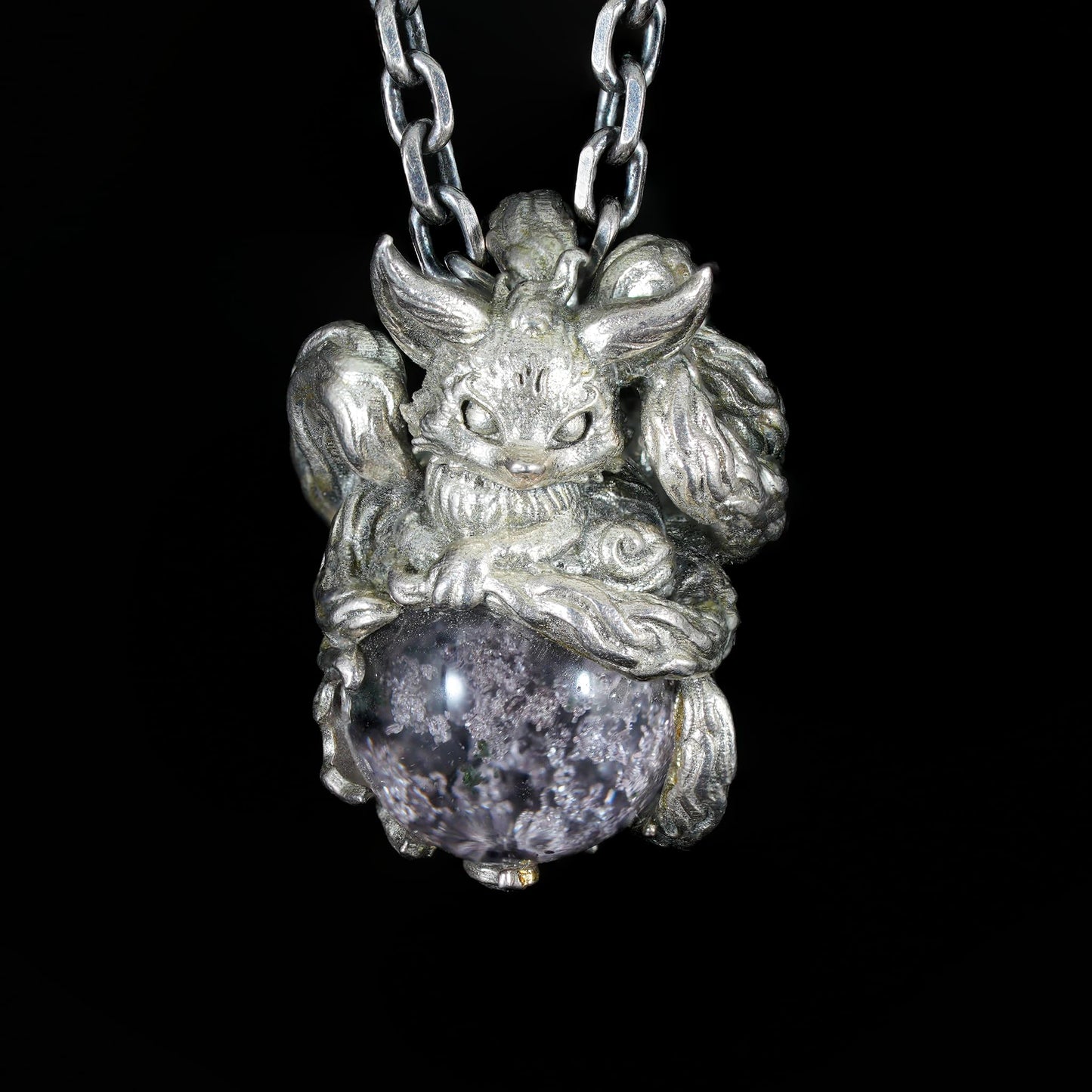 Fox Pendant with Phantom Quartz | Handcrafted Forest Spirit Amulet | Fantasy Totem Necklace for Intuition & Protection