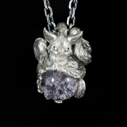 Fox Pendant with Phantom Quartz | Handcrafted Forest Spirit Amulet | Fantasy Totem Necklace for Intuition & Protection