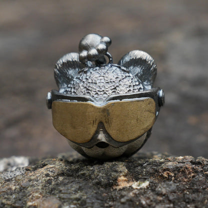 Armored Adventure Panda Pendant | 925 Silver & Brass Jewelry | Movable Sunglasses Design | Whimsical Guardian Amulet for Adventure Lovers