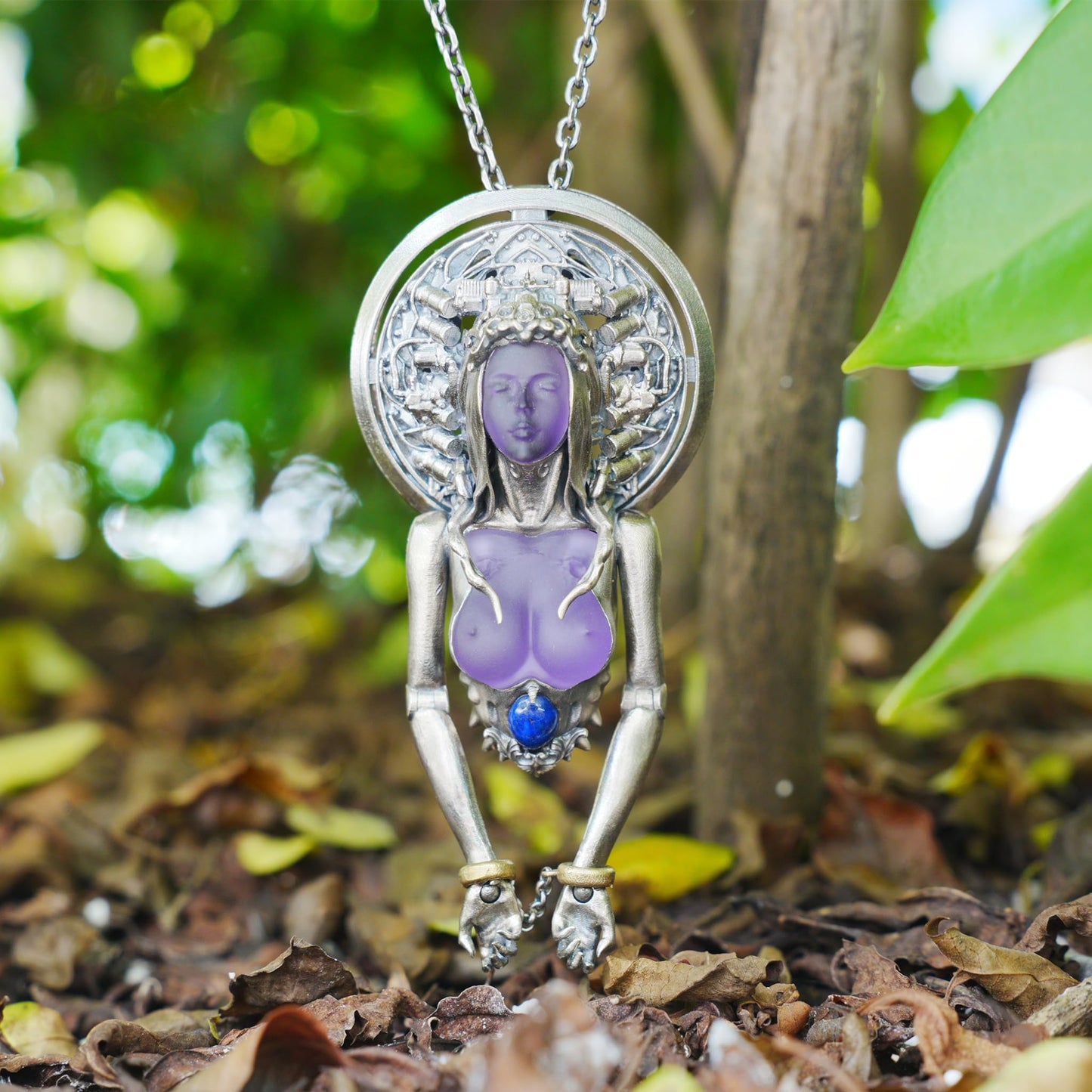 Cyber-Gothic Goddess Pendant | 925 Sterling Silver Necklace with Crystal or Amethyst | Feminist Power & Dark Fantasy Jewelry | Handmade Statement Gift