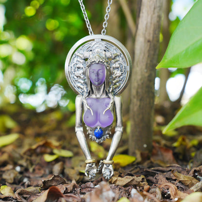 Cyber-Gothic Goddess Pendant | 925 Sterling Silver Necklace with Crystal or Amethyst | Feminist Power & Dark Fantasy Jewelry | Handmade Statement Gift