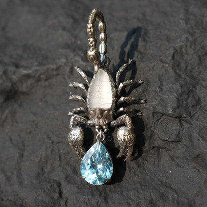 Stellar Scorpion Pendant | 925 Sterling Silver Blue Topaz Necklace | Handmade Zodiac Jewelry | Spiritual Talisman of Strength & Transformation