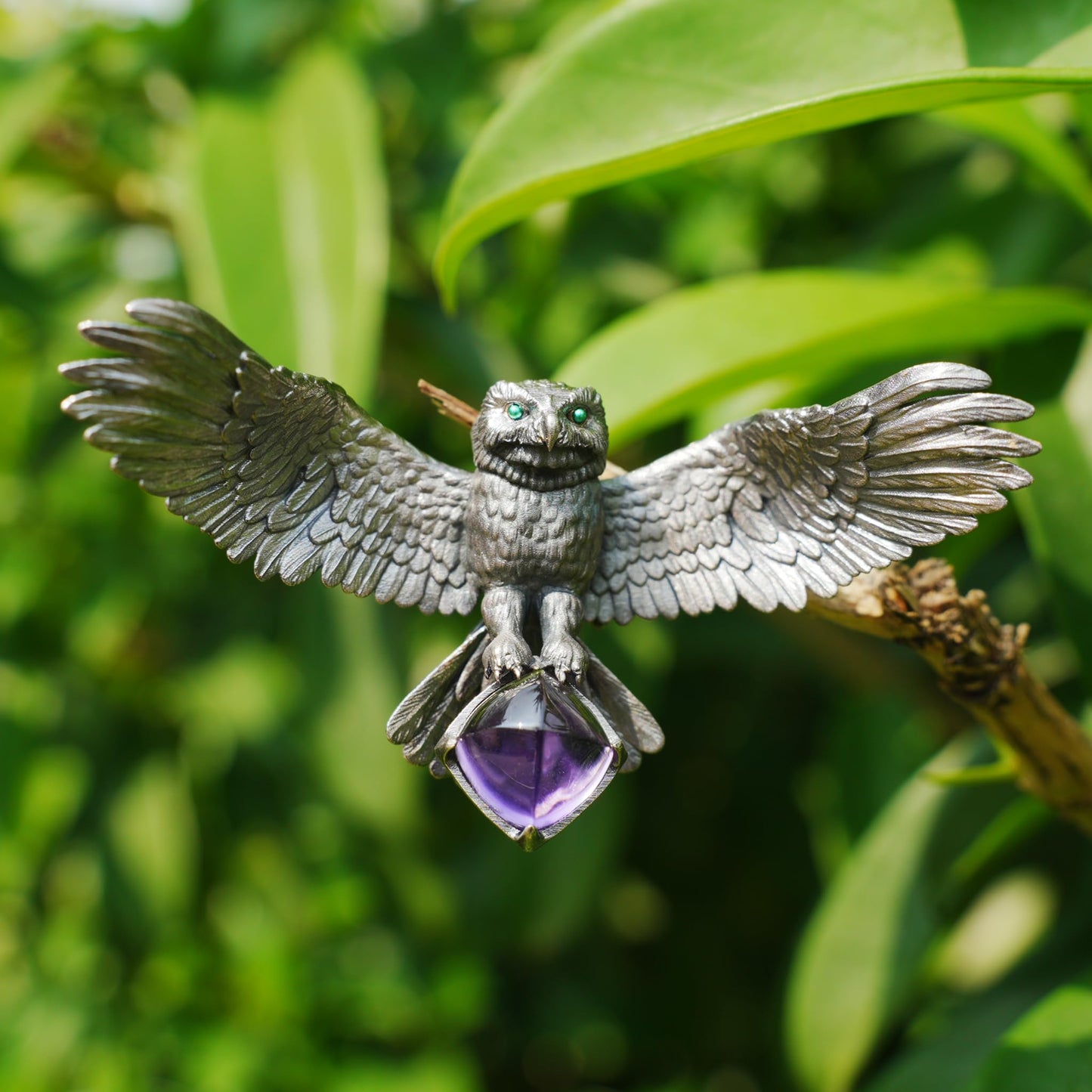 925 Sterling Silver Owl Necklace with Amethyst | Handcrafted Animal Totem Jewelry | Fantasy Guardian Pendant for Wisdom & Focus
