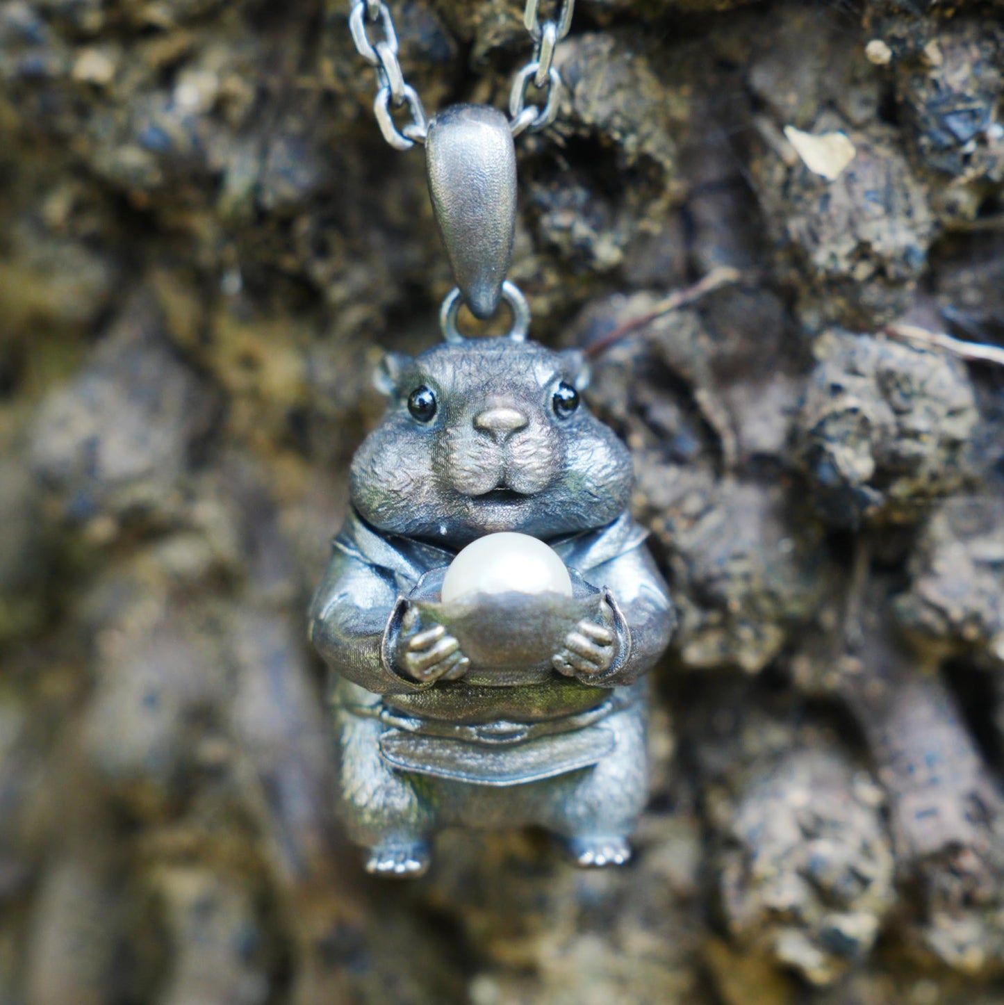 925 Sterling Silver Hamster Pendant with Freshwater Pearl | Handmade Animal Totem Necklace | Whimsical Fairy Tale Jewelry Gift