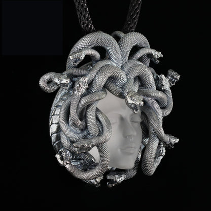 Medusa Pendant in 925 Silver | Handmade White Crystal Necklace | Mythical Statement Jewelry for Gothic & Art Lovers