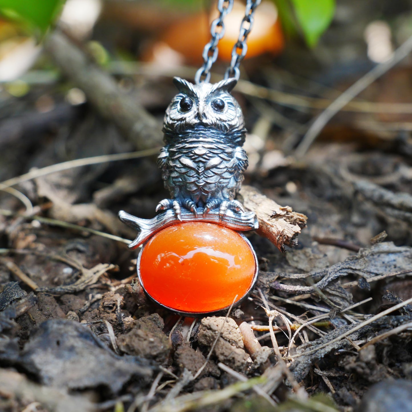 Owl Carnelian Pendant | Handmade 925 Sterling Silver Necklace with Onyx Eyes | Nature-Inspired Jewelry Symbolizing Wisdom & Courage | Artisan Gift