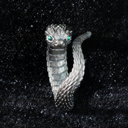 Mystic Snake Ring, Green Zircon, Dragon Scale Design, Handmade Fantasy Amulet Jewelry, For Collection & Gift