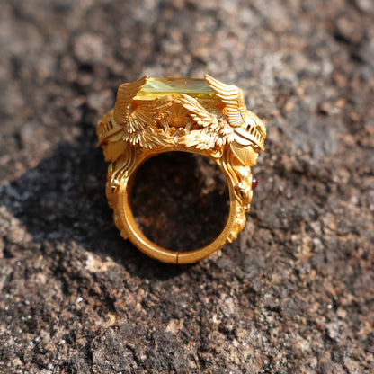 Valkyrie Oath Ring | Handmade Norse Goddess Gold Ring with Citrine & Ruby | Symbol of Courage, Strength & Loyalty | Nordic Myth Jewelry