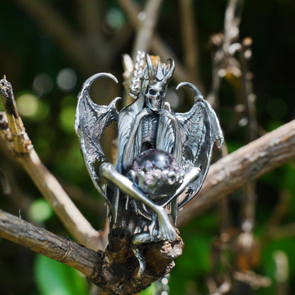 Gothic pendant with ghost crystal in oxidized 925 silver totem design gift for her statement necklace birthday