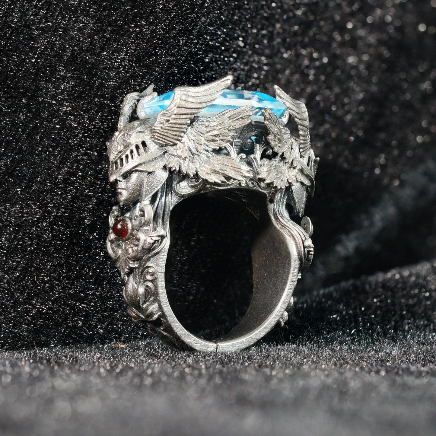 Valkyrie Ring in 925 Sterling Silver with Blue Topaz | Handmade Norse Goddess Jewelry