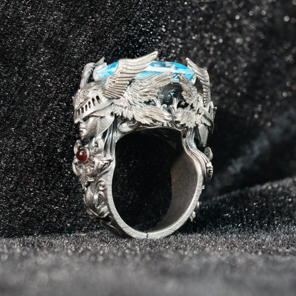 Valkyrie Ring in 925 Sterling Silver with Blue Topaz | Handmade Norse Goddess Jewelry
