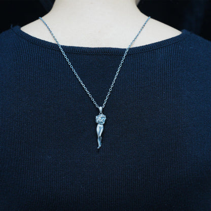 925 Sterling Silver Feminine Form Pendant | Handcrafted Stone Texture Totem Necklace | Symbol of Awakening & Transformation