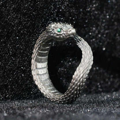 Mystic Snake Ring, Green Zircon, Dragon Scale Design, Handmade Fantasy Amulet Jewelry, For Collection & Gift