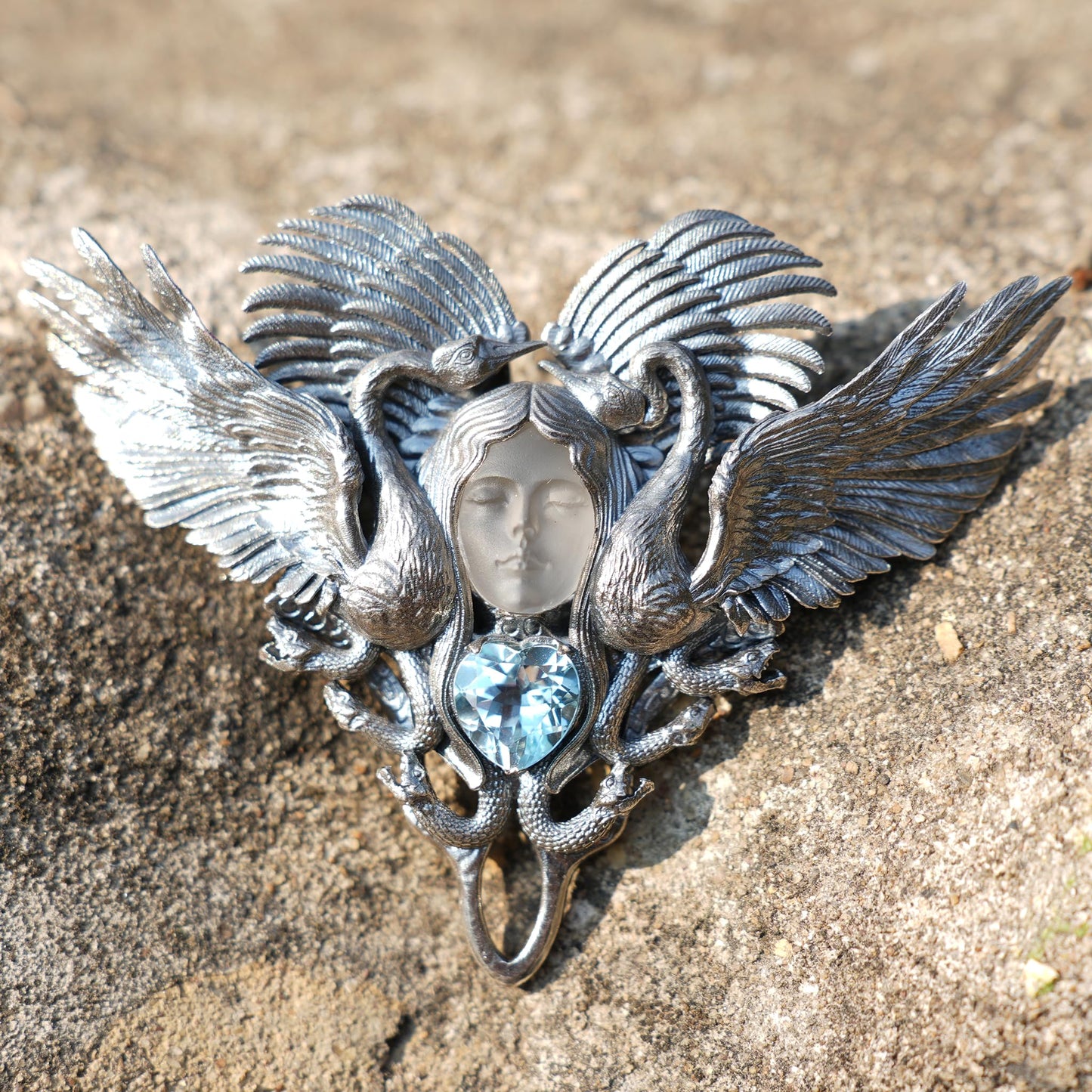 Forest Goddess Pendant | 925 Sterling Silver Handmade Jewelry | White Crystal & Sky Blue Topaz Amulet | Symbol of Purity & Protection