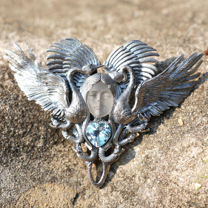 Forest Goddess Pendant | 925 Sterling Silver Handmade Jewelry | White Crystal & Sky Blue Topaz Amulet | Symbol of Purity & Protection