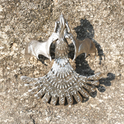 Mystical Winged Enchantress Pendant | 925 Sterling Silver Fantasy Necklace with Ghost Stone | Handcrafted Mythical Jewelry Gift for Collectors