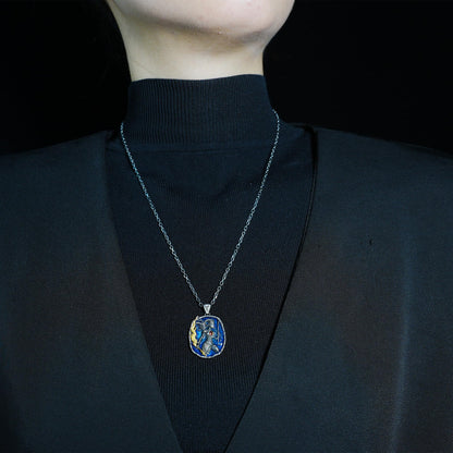 Aries Pendant in 925 Silver | Blue Enamel Medallion with Orange Zirconia | Handmade Zodiac Jewelry