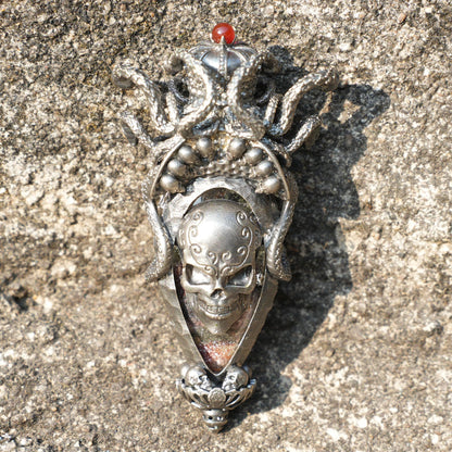 Medusa’s Gaze Pendant | 925 Sterling Silver & Phantom Quartz Necklace | Handcrafted Mythical Jewelry Gift for Fantasy & Art Lovers