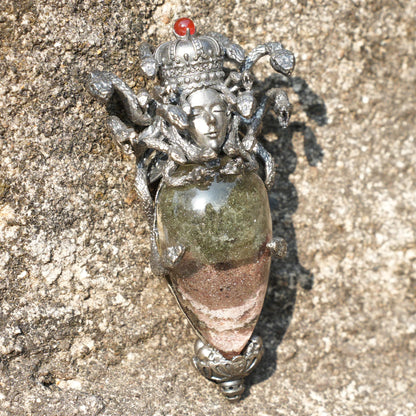 Medusa’s Gaze Pendant | 925 Sterling Silver & Phantom Quartz Necklace | Handcrafted Mythical Jewelry Gift for Fantasy & Art Lovers