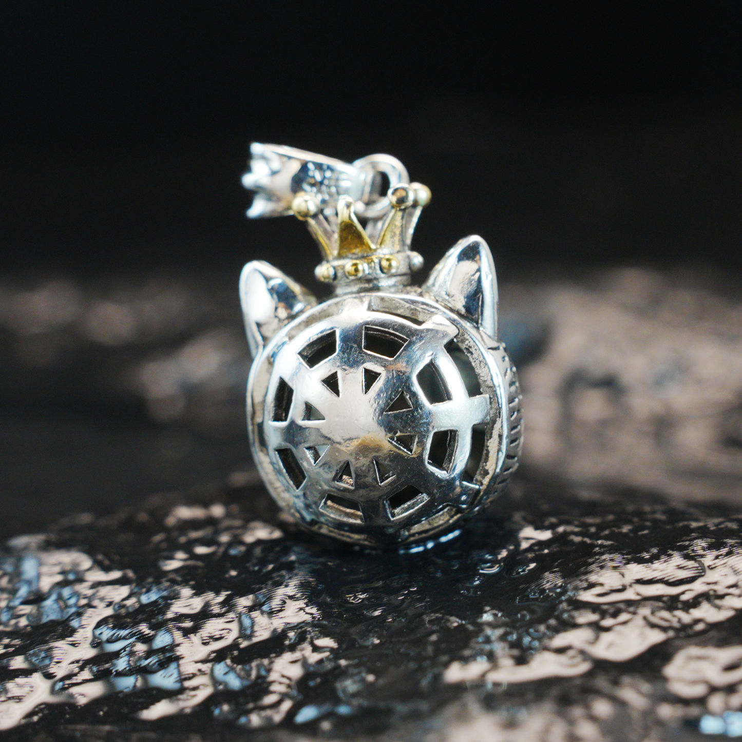 Gothic Royal Cat Pendant, Blue-Eyed Crowned Cat Necklace, Fantasy Animal Jewelry