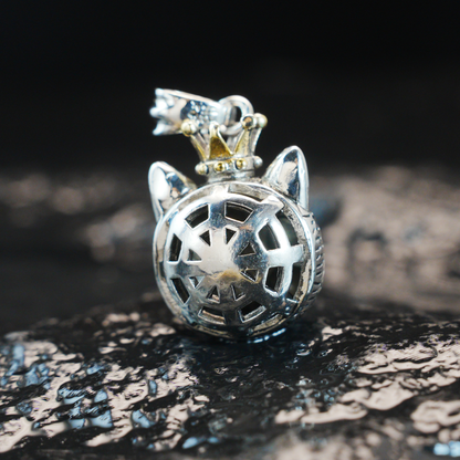 Gothic Royal Cat Pendant, Blue-Eyed Crowned Cat Necklace, Fantasy Animal Jewelry