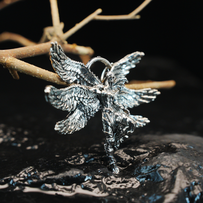Sechsflügeliger Schutzengel-Anhänger, Gothic-Krieger-Halskette, Fantasy-Schmuck im religiösen Stil