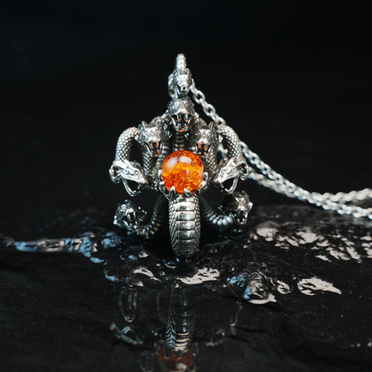 Yamata no Orochi Necklace, Japanese Myth Serpent Pendant, Gothic Fantasy Jewelry