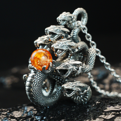 Yamata no Orochi Necklace, Japanese Myth Serpent Pendant, Gothic Fantasy Jewelry