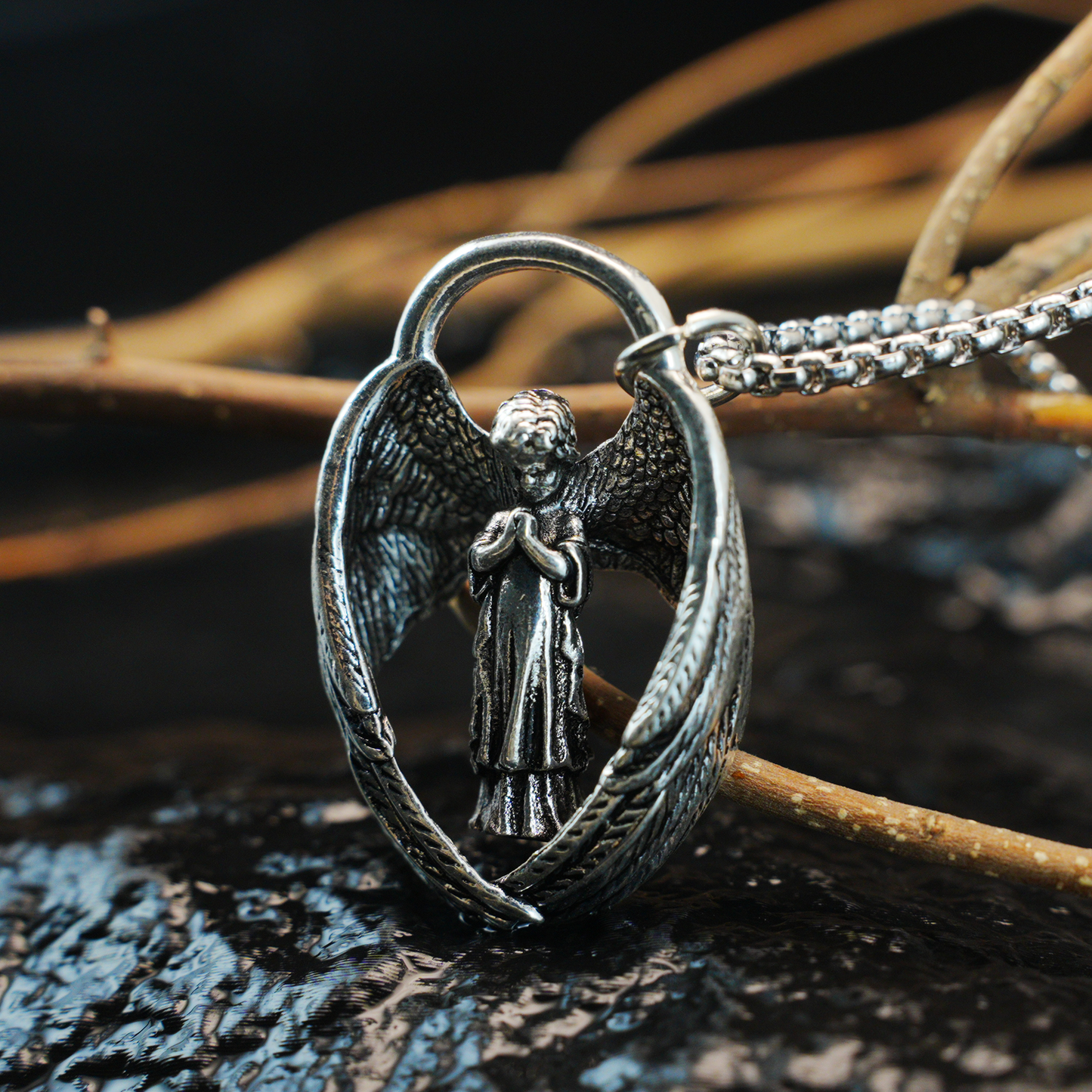 Guardian Angel Pendant, Vintage brass Protective Jewelry, Spiritual Gift